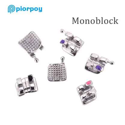 PIORPOY 20Pcs Orthodontic Metal Brackets - MIM Monoblock Roth MBT Dental Braces Kit with Hooks for Teeth Alignment
