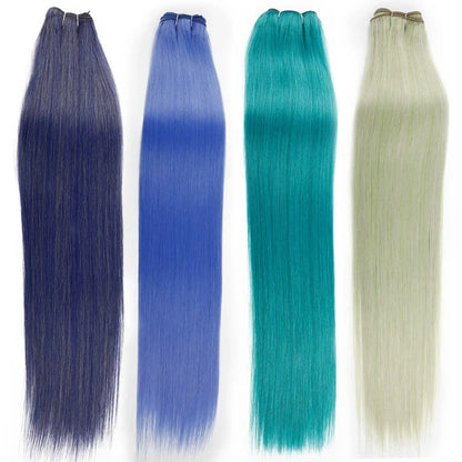 26" Ombre Straight Synthetic Hair Extensions – Smooth Weaving, Full Blue Hair Bundles from Root to End