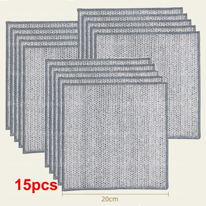 20/5PCS Thickened Steel Wire Cleaning Cloth – Non-Scratch Double-Layer Microfiber Mesh Dishrag & Kitchen Towels for Pots