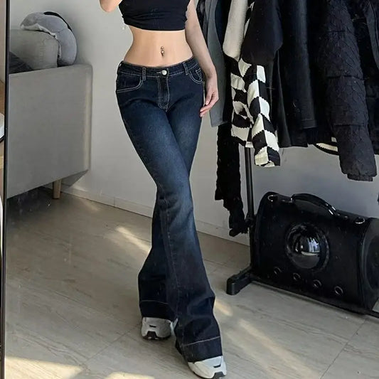 Y2K Low Waist Flare Jeans - Vintage Distressed Streetwear Cargo Pants