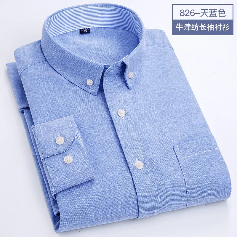 Men's Oxford Long Sleeve Shirt - Soft Comfortable Slim Fit Wrinkle-Resistant Casual Work Shirt for All Seasons