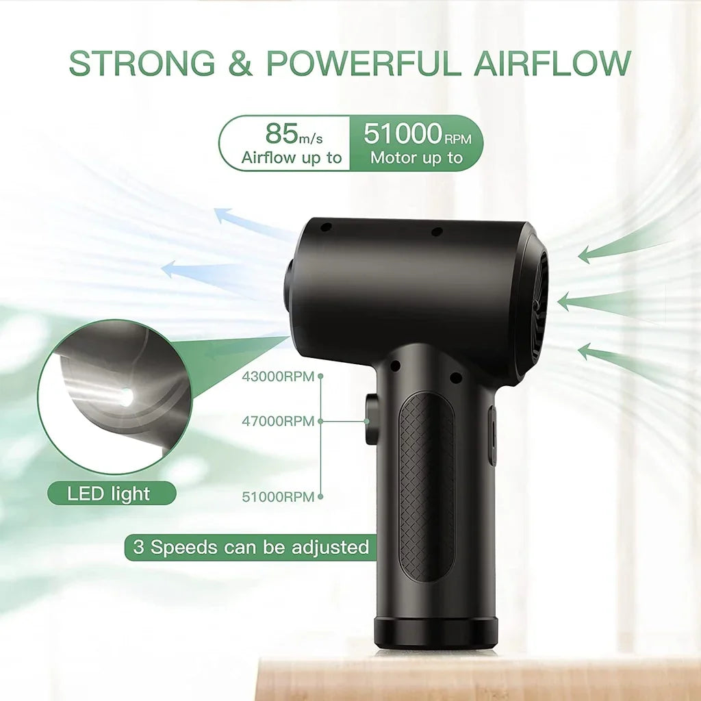 Portable Air Duster for Computer Cleaning – 51000RPM Cordless Compressed Air Blower with LED Light for PC & Keyboard Cleaning