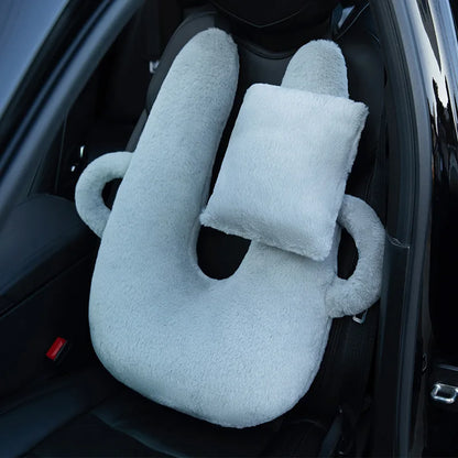 U-Shaped Multifunctional Car Pillow – Plush Travel Neck Pillow with Removable Sleeve
