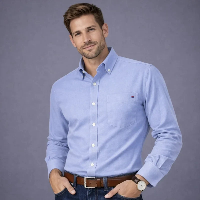 Men’s Cotton Oxford Shirt - Smart Casual Long Sleeve Plaid Print Dress Shirt, Regular Fit up to 6XL