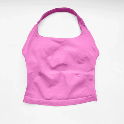 NCLAGEN Women’s Gym Halter Top - Longline Strappy Padded Tank for Yoga, Fitness, Running & Activewear Workouts