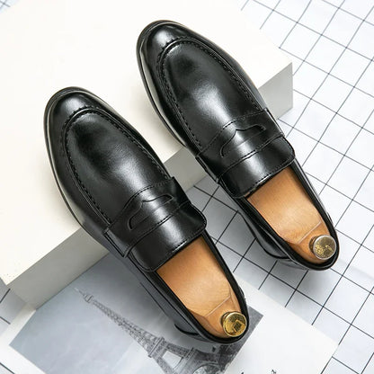 Men’s Classic Leather Slip-On Dress Shoes - Casual Business, Formal & Wedding Loafers