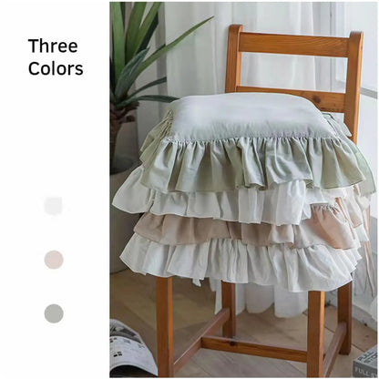 Ruffled Dining Chair Pads - Vintage Seat Cushion Covers with Ties Non-Slip Kitchen Farmhouse Decor