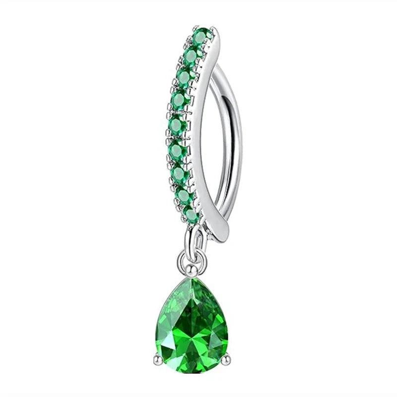 Stainless Steel Crystal Belly Button Ring - Fashion Drip Clicker Navel Piercing Jewelry for Women