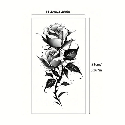 2pcs Colorful Rose Floral Temporary Tattoo Stickers - Waterproof Large Flower Body Art for Shoulder, Arm, Chest & Leg