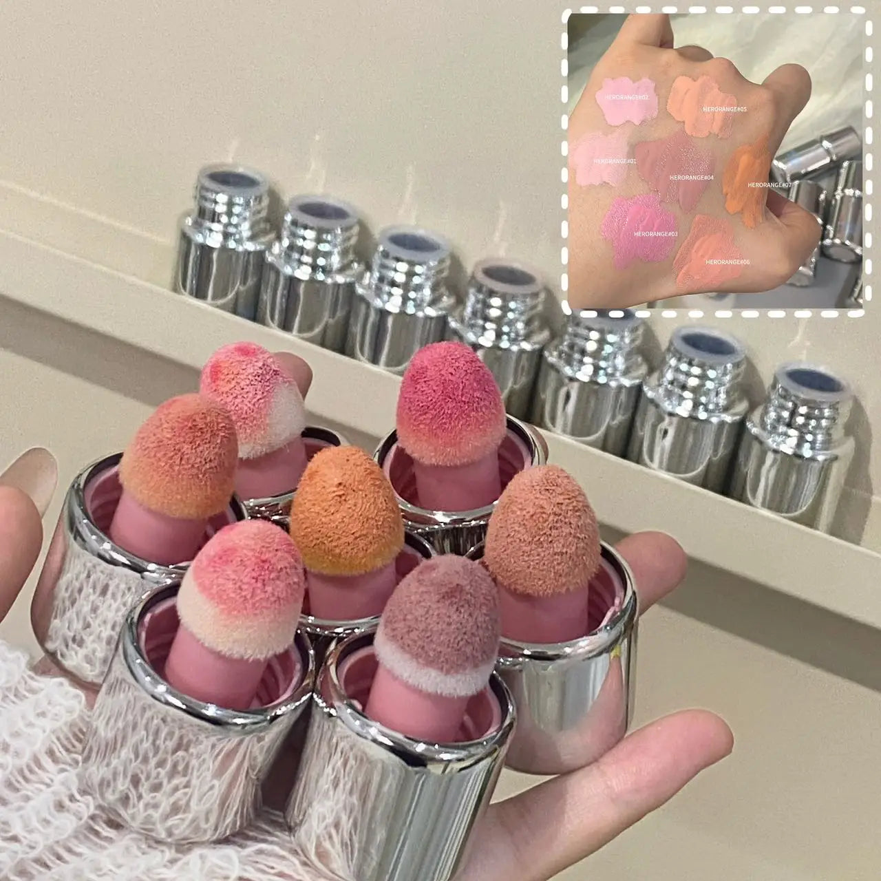 Matte Liquid Blush Cream - Low Saturation Water Light Cheek Makeup with Large Sponge Brush for Natural Rouge Look
