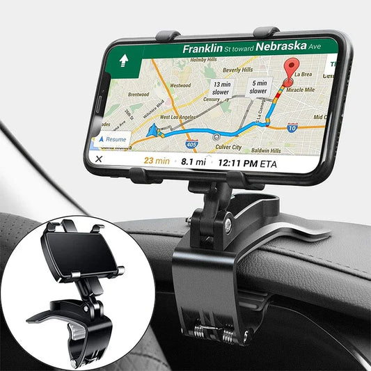Universal Car Phone Holder Stand - 360° Rotating Dashboard GPS Mount Clip for iPhone and Smartphones