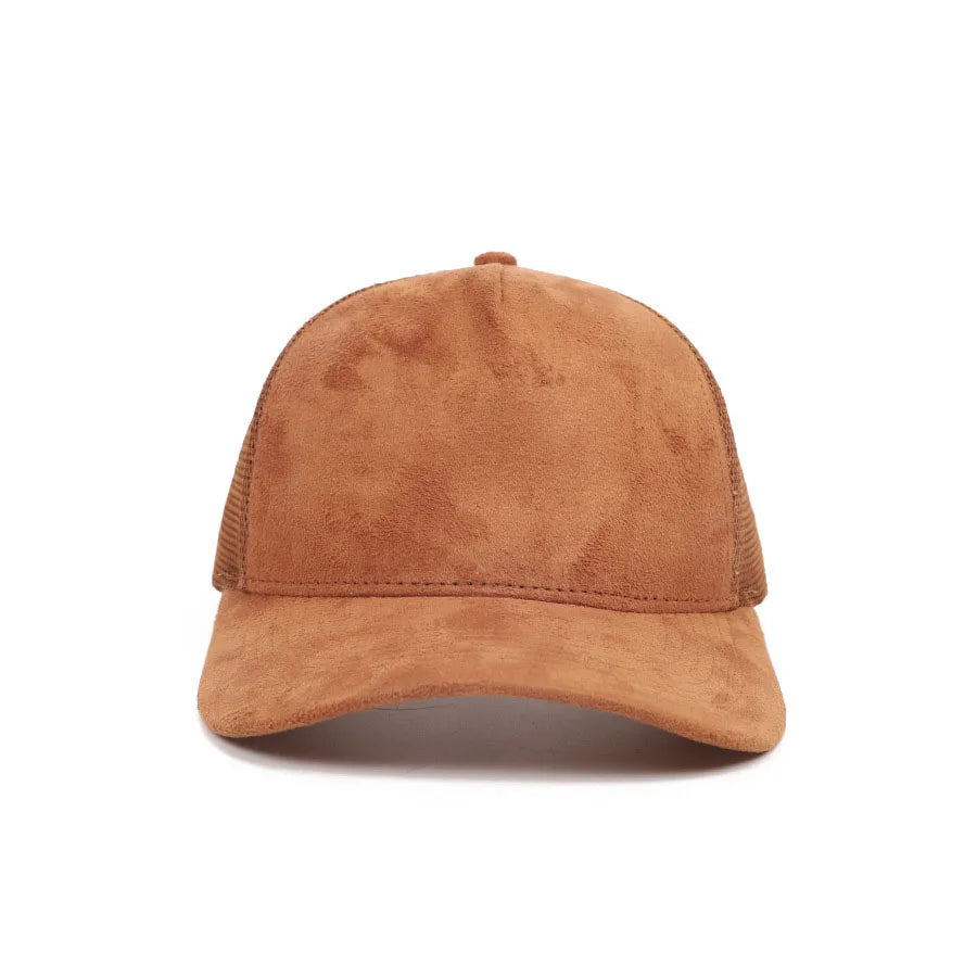 5 Panel Suede Trucker Hat - Solid Color Mesh Baseball Cap for Men & Women