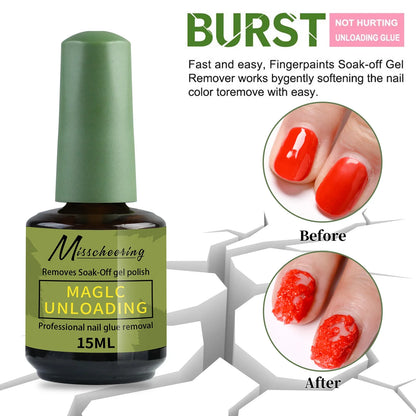 Misscheering 15ml Magic Nail Gel Remover - Fast UV Soak Off Polish Cleaner for Semi-Permanent Manicure