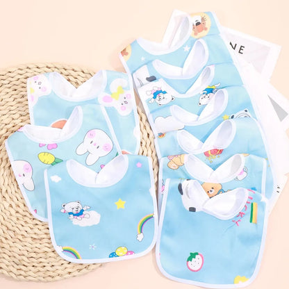 5PCS Baby Cartoon Waterproof Bibs - Super Soft Crystal Velvet Newborn Feeding & Saliva Towels