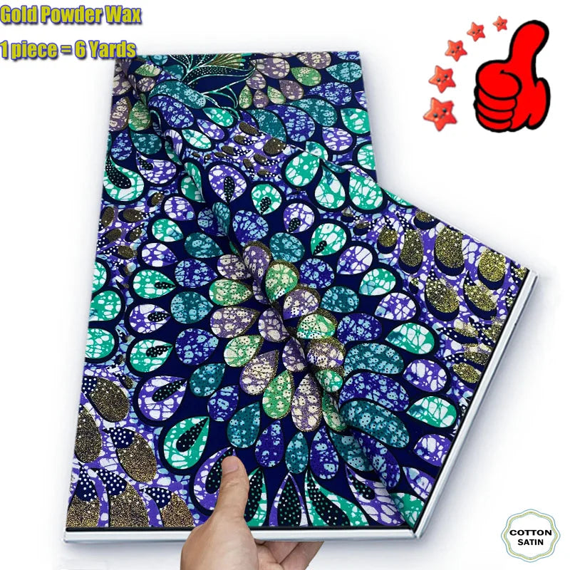 2026 African Real Wax Fabric - 100% Cotton Ankara Glitter Gold Print Batik Pagne for Women’s Fashion & Sewing
