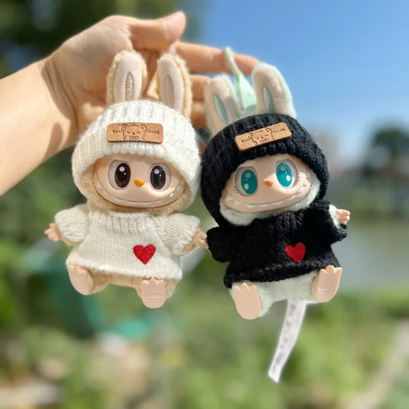 17cm Labubu Doll Clothes — Monster Outfit with Hat, Love Sweater & Casual Shoes for Sitting Party Accessories