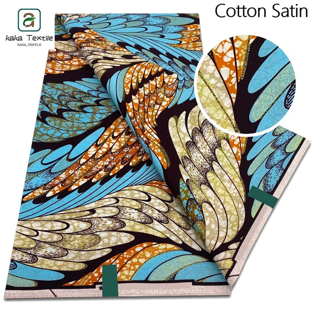 New Grand African Wax Fabric - 6 Yards Cotton Ankara Batik Pagne with Golden Shine Finish for Dresses & Sewing
