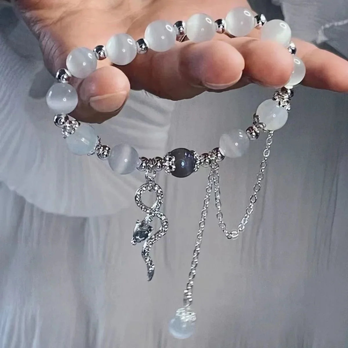 Korean Style Crystal Bead Bracelet - Flower Fox Feather Tassel Charm Jewelry Gift for Women Girls & Best Friends