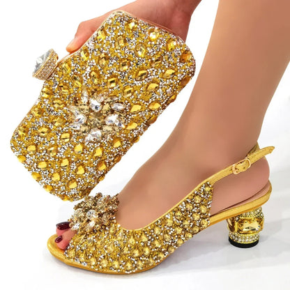 Silver Nigerian Women’s Shoe & Bag Set - African Fashion Party & Wedding Accessories