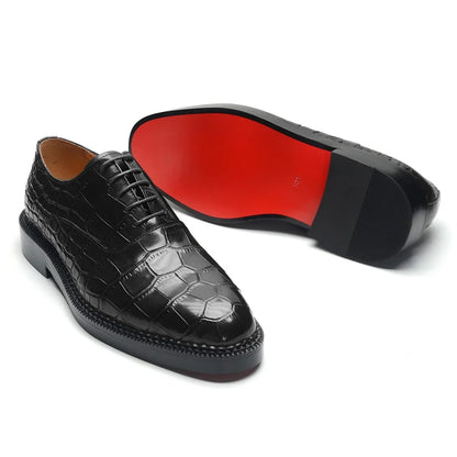 Men’s Luxury Genuine Cowhide Oxford Shoes - Height-Increasing Crocodile Pattern Wedding Dress Footwear