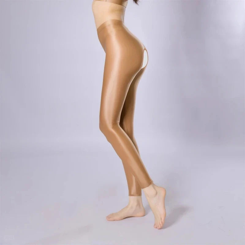 100D Satin Leggings – Plus Size Footless Shiny Shaping Pantyhose, Open & Closed Crotch Skinny Tights for Spring & Autumn