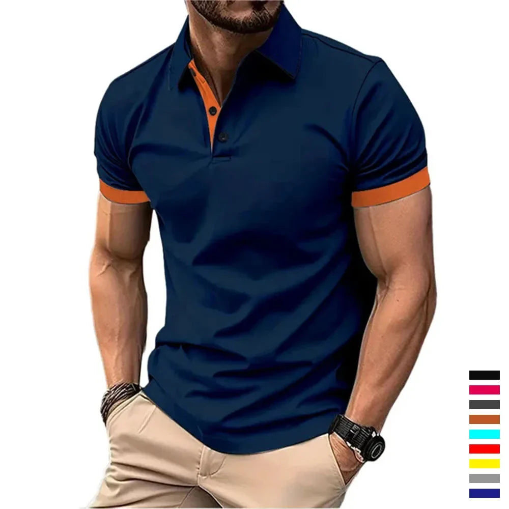 Men's Color Block Polo Shirt - Casual Slim Fit England Style Short Sleeve Streetwear Polo
