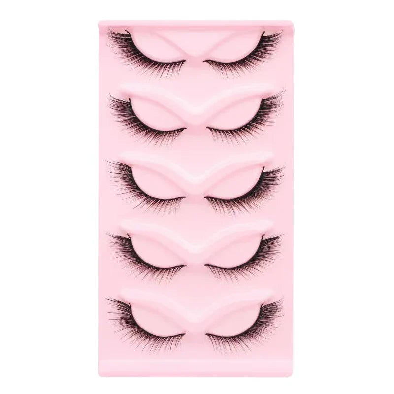 Manga Lashes 5 Pairs – Anime Cosplay Faux Mink Short Full Strip Lashes, Korean Natural Look, Clear Band Soft Eyelash Extensions