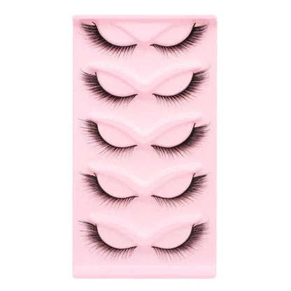 Manga Lashes 5 Pairs – Anime Cosplay Faux Mink Short Full Strip Lashes, Korean Natural Look, Clear Band Soft Eyelash Extensions