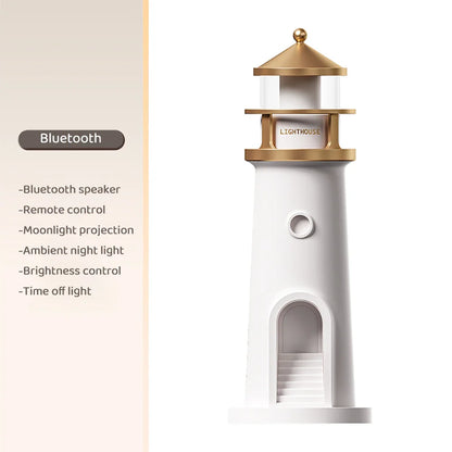 Moon Projection Lighthouse Night Light – Dimmable, Motion Sensor, Bluetooth Music, Timing Ambient Lamp for Christmas & Birthday Gift