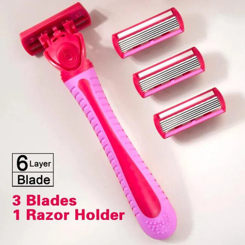 Women’s Manual Safety Razor Set – 1 Handle + 18pcs 6-Layer Stainless Steel Replaceable Blades