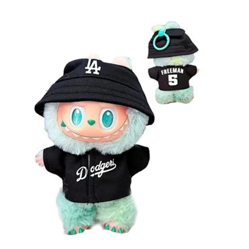Labubu 15-17cm Doll Sports Outfit – LA Baseball & Trendy Tennis/Badminton Clothing, T-Shirt & Cargo Pants Set