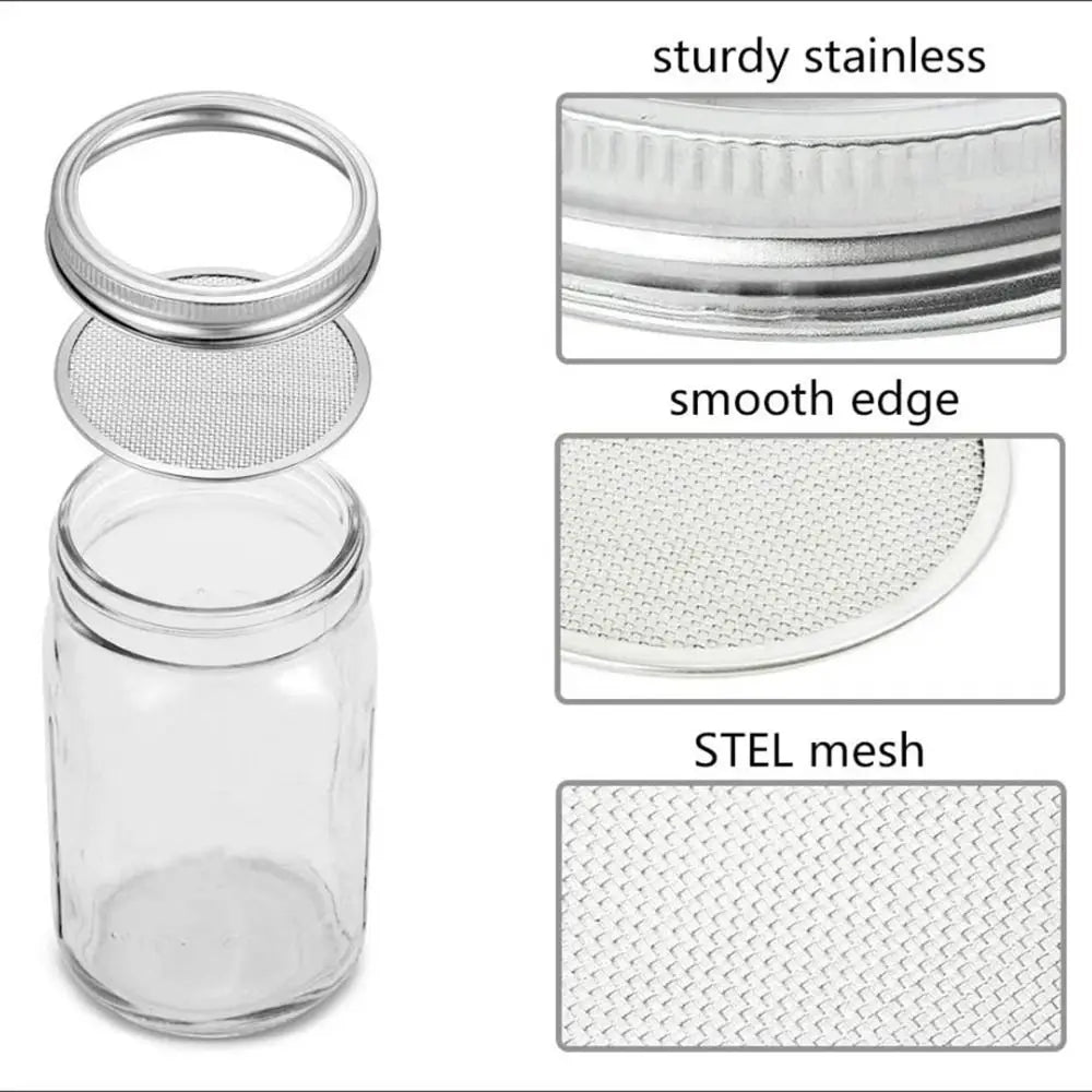 Sprouting Jars Growing Kit - 16/32oz Wide Mouth Mason Jars with Screen Lids for Indoor Seed Germination & Fresh Sprouts