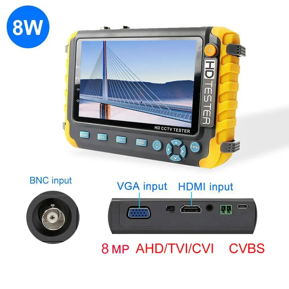 8MP CCTV Tester 5-Inch Monitor – 4K AHD/CVI/TVI/CVBS Camera Tester with HDMI & VGA Input, Mini CFTV Display
