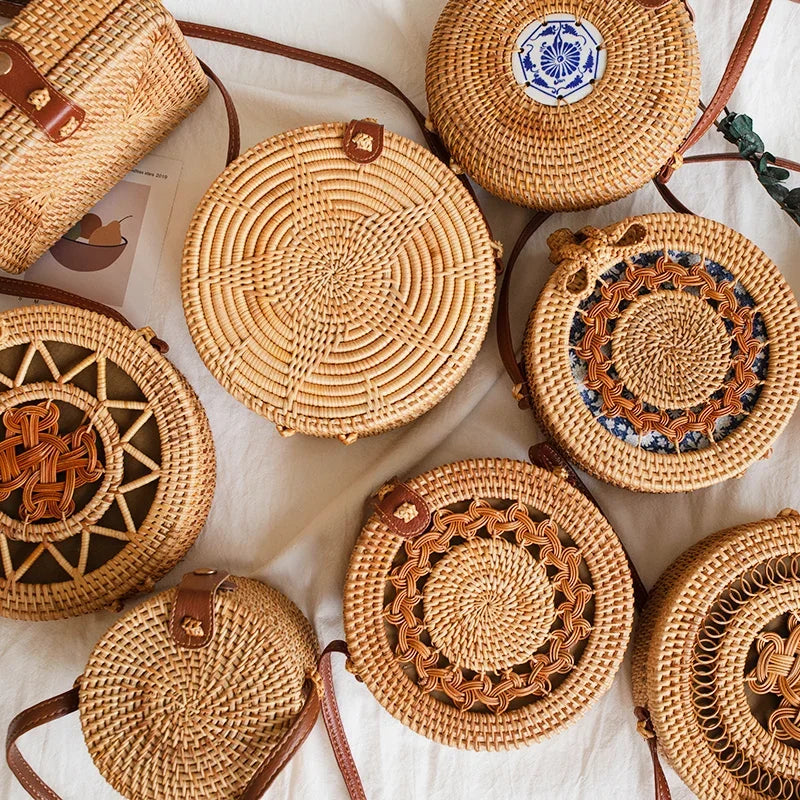Handmade Straw Bag – Women’s Summer Rattan Beach Handbag, Boho Woven Circle Tote
