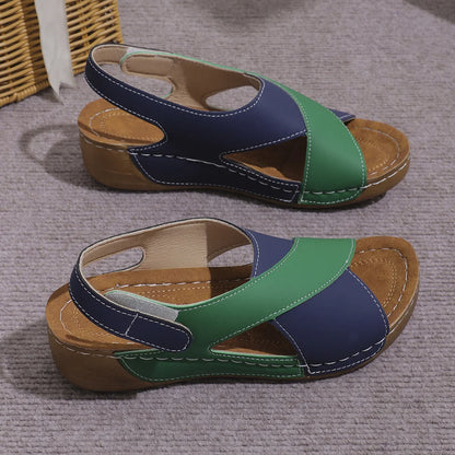 New Women's Contrast Color Wedge Sandals – Comfortable Peep Toe Non-Slip Platform Beach Shoes