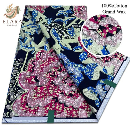 Grand Super African Wax Fabric - 100% Cotton Nigerian Glitter Glam Gold Ankara Print for Sewing