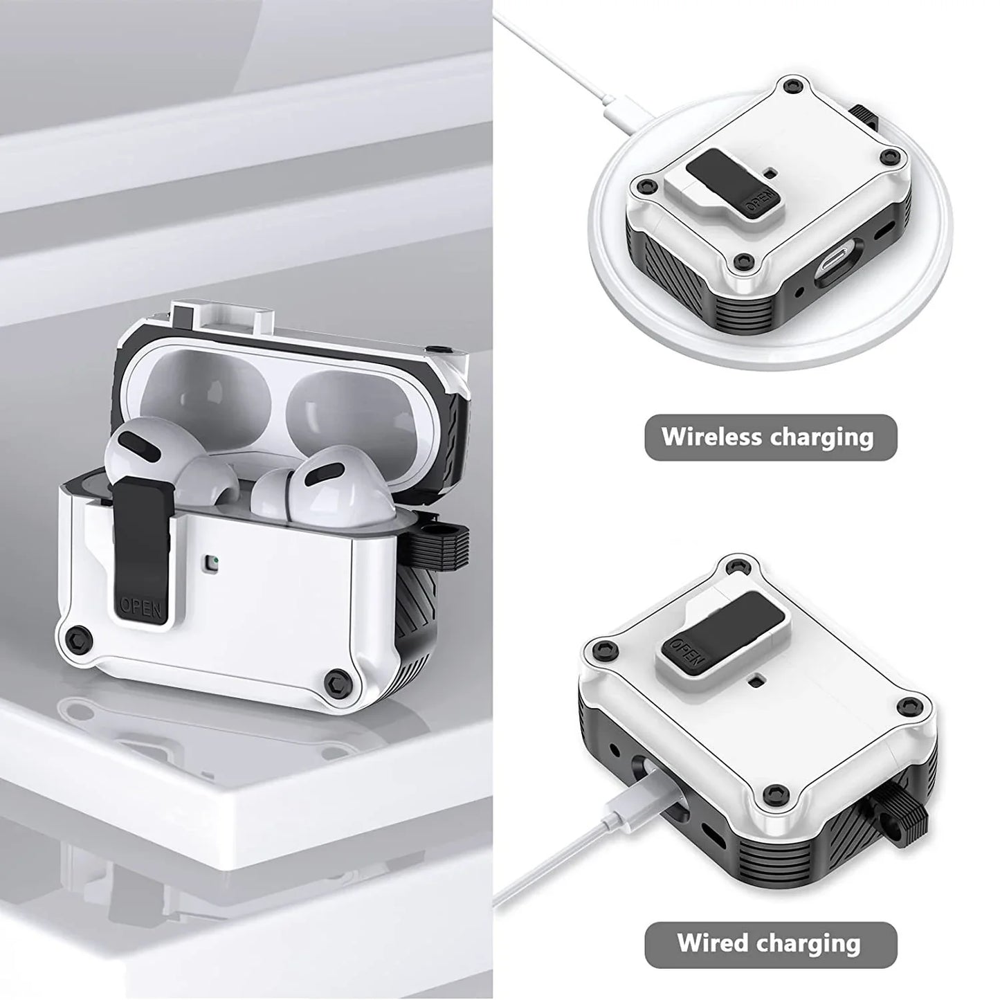 Shockproof Security Lock Cover for AirPods Pro 2 & 3 - Protective Case for AirPods Pro 2nd Gen 2023, AirPods 3 Funda