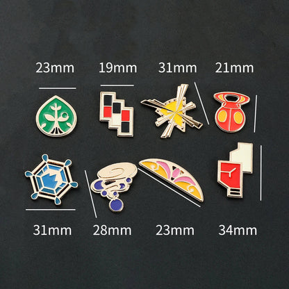 Pokemon Gym Badges Pin Set — Kanto, Johto, Hoenn, Sinnoh, Unova, Kalos & Orange Islands League Brooches with Box, Pocket Monster Collection