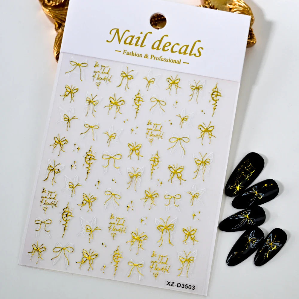 5D White Lace Bowknot Nail Art Stickers – Self-Adhesive Pearl Ribbon Luxury Nail Decals for DIY Manicure Decoration