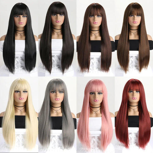 26" Long Straight Synthetic Wig for Women – Colorful Fashion Wig for Daily Wear, Halloween Costume, Party & Cosplay