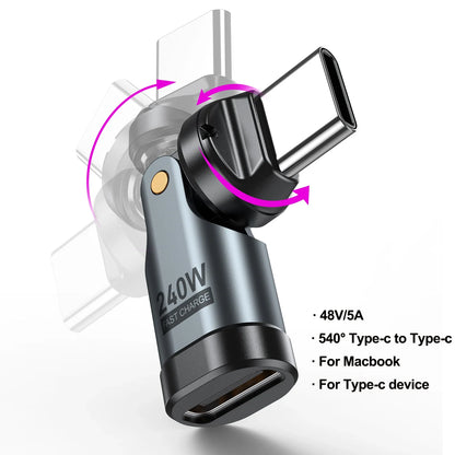 AUFU PD240W USB-C OTG Adapter - 540° Rotating 5A Fast Charging Converter for iPhone, MacBook, Samsung & Xiaomi