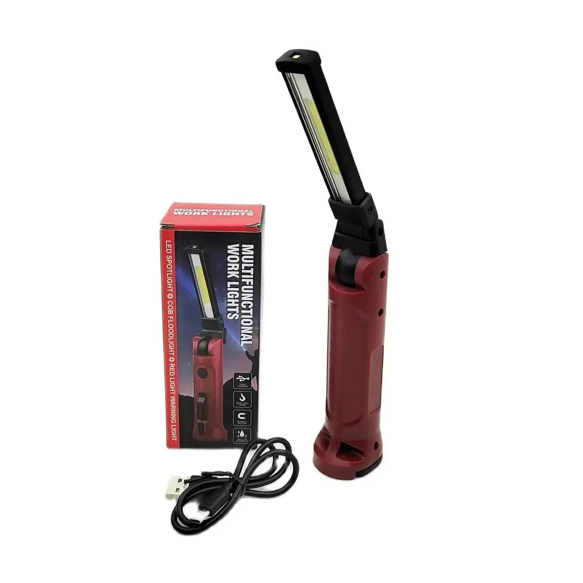 COB Work Light – 180° Folding USB Rechargeable Flashlight with Hanging Hook & Magnetic Base for Camping & Emergency Repair