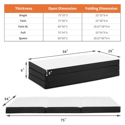 JHK Three-Fold Portable Floor Bed – CertiPUR-US Certified, Soft & Flexible Zipper Mattress for Travel, Camping, and Yoga