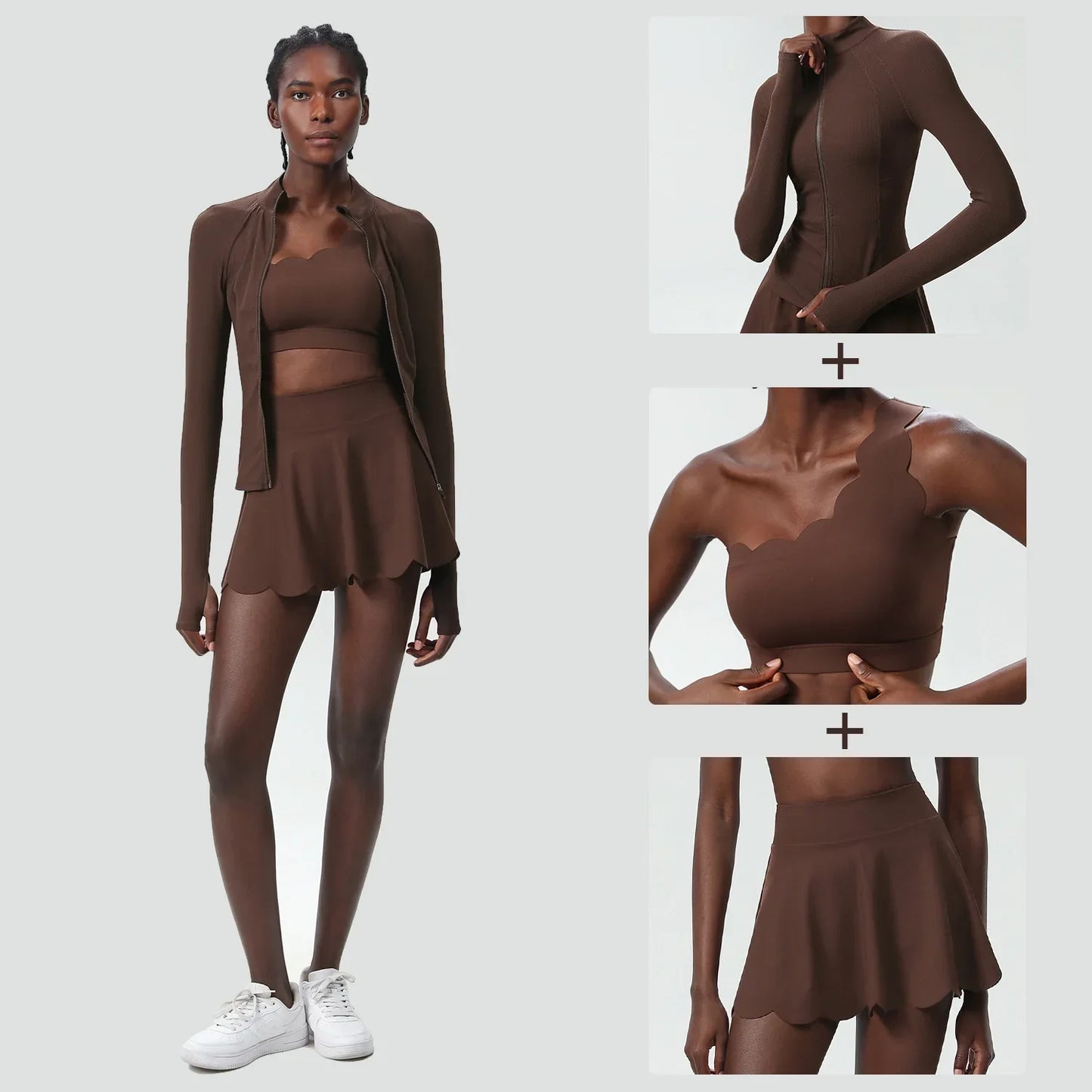 3-Piece Women’s Fitness Yoga Set – Breathable Quick-Dry Gym & Running Sportswear with Tennis Skirt