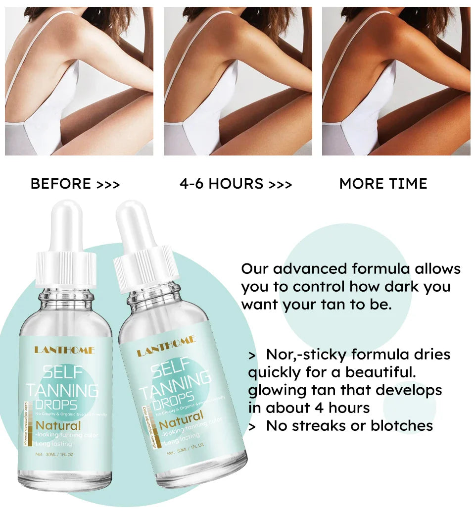 30ml Self-Tanning Drops — Natural-Looking Sunless Body Tanner Lotion for Skin Care