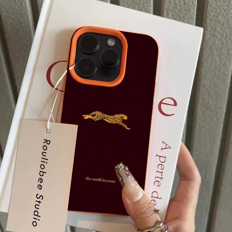 Leopard Running Pattern iPhone Case - Minimalist Trendy Shockproof Cover for Pro Max Plus Models