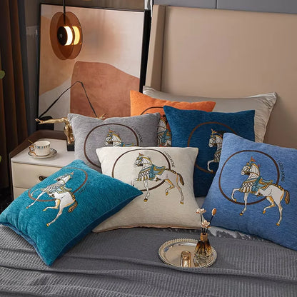 Croker Horse 45cm Throw Pillow Cover – Luxury Embroidered Cushion for Sofa & Couch, Modern Style, 1 Pack