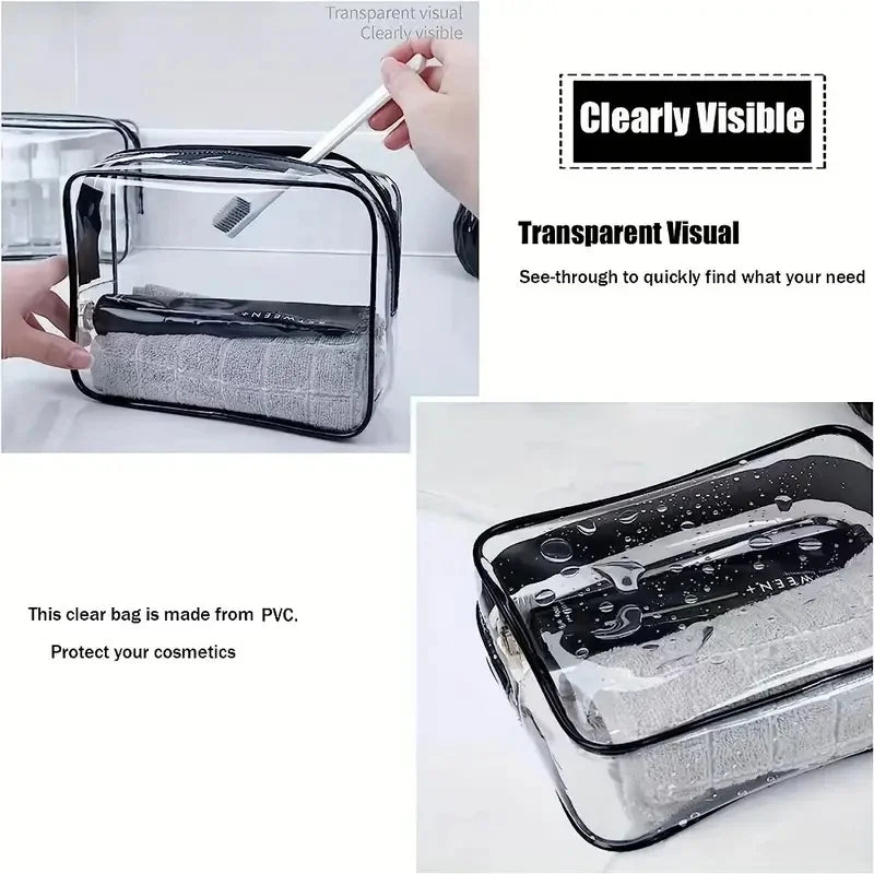 Transparent Travel Tote Bag - Clear Zipper Organizer Case for Toiletries, Makeup, Electronics, Gym, and Airport Use
