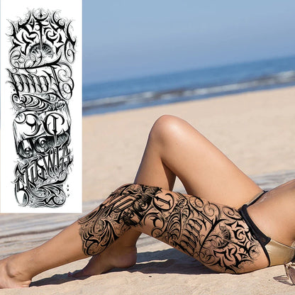 Full Arm Temporary Tattoo Sleeve - Realistic Warrior Lion Tiger Flower & Maori Design Fake Tattoos