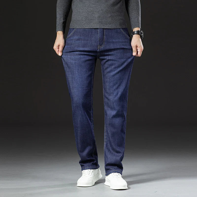 Men’s Winter Lamb Fluff Denim Pants – Fleece-Lined Straight Jeans, Thick High-Waist Slim Stretch Jeans, Big Size 40 Warm Vaqueros